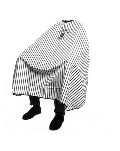 BL-PSG-255 STRIPE BARBER CAPE - WHITE/BLACK